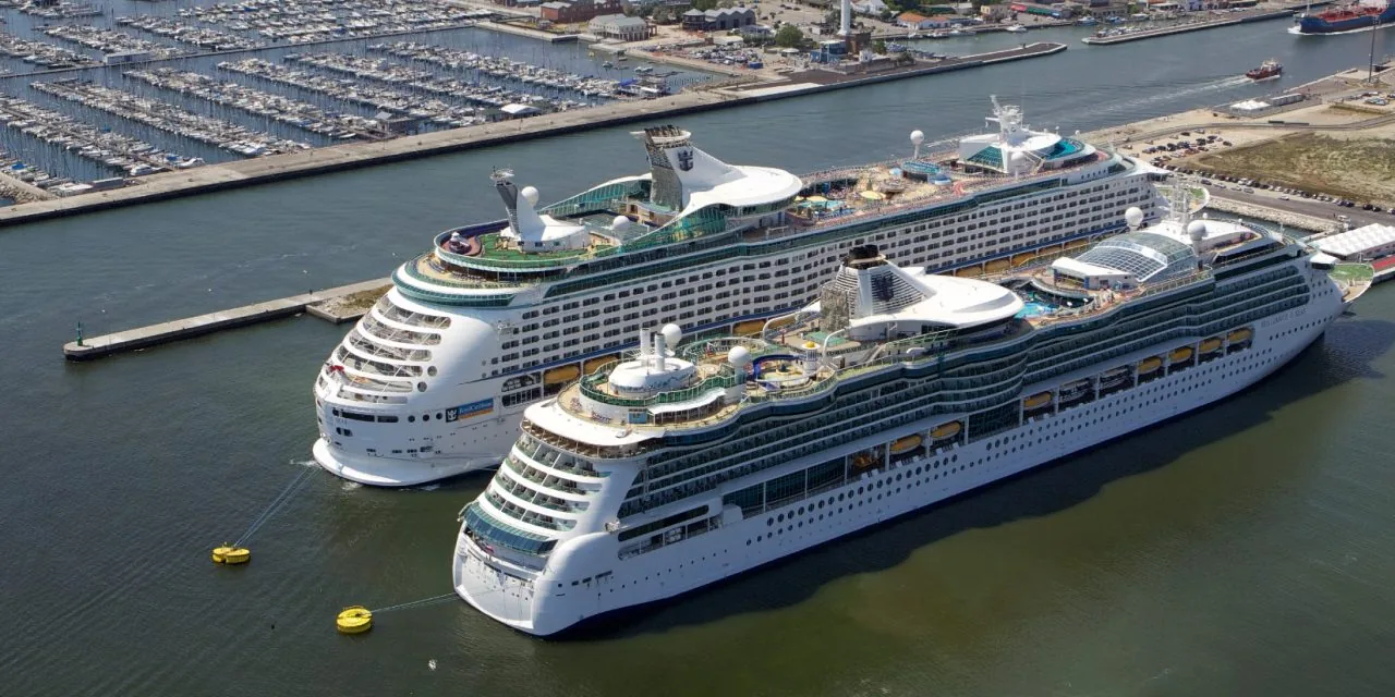 Two cruise ships docked at the Ravenna cruise terminal in Porto Corsini